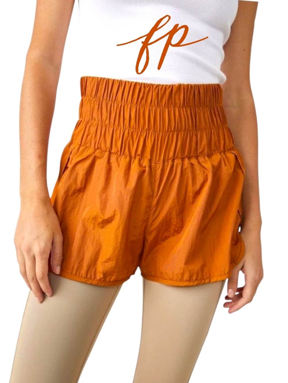FP MOVEMENT The Way Home Shorts Terracotta High Rise Smocked Waist Lined NWOT SM